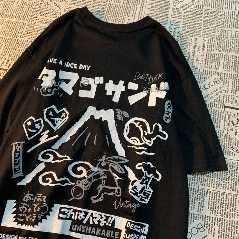Japanese Cartoon Print Oversized T-shirt
