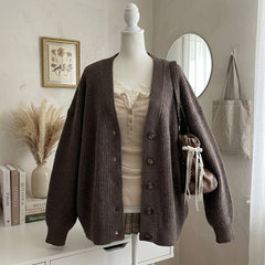 Knitted V-Neck Cardigan Jacket – Loose Fit Open-Front Sweater in 3 Colours