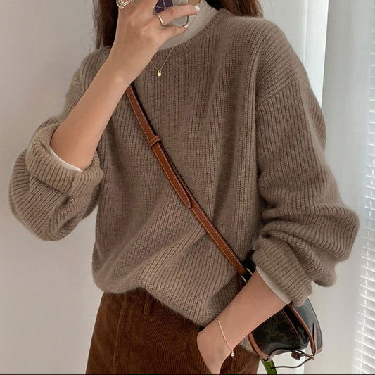 Korean Style Crewneck Knitted Sweater – Thick Loose Pullover in 3 Colours