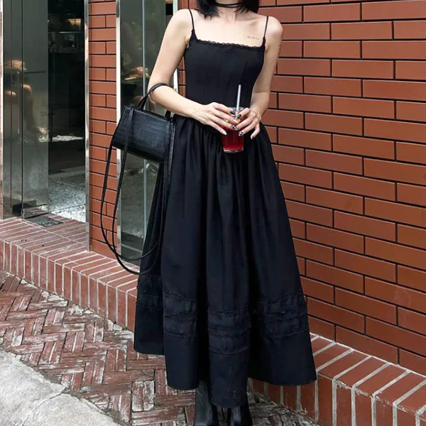 Lace Up Corset Black Maxi Dress - fairypeony