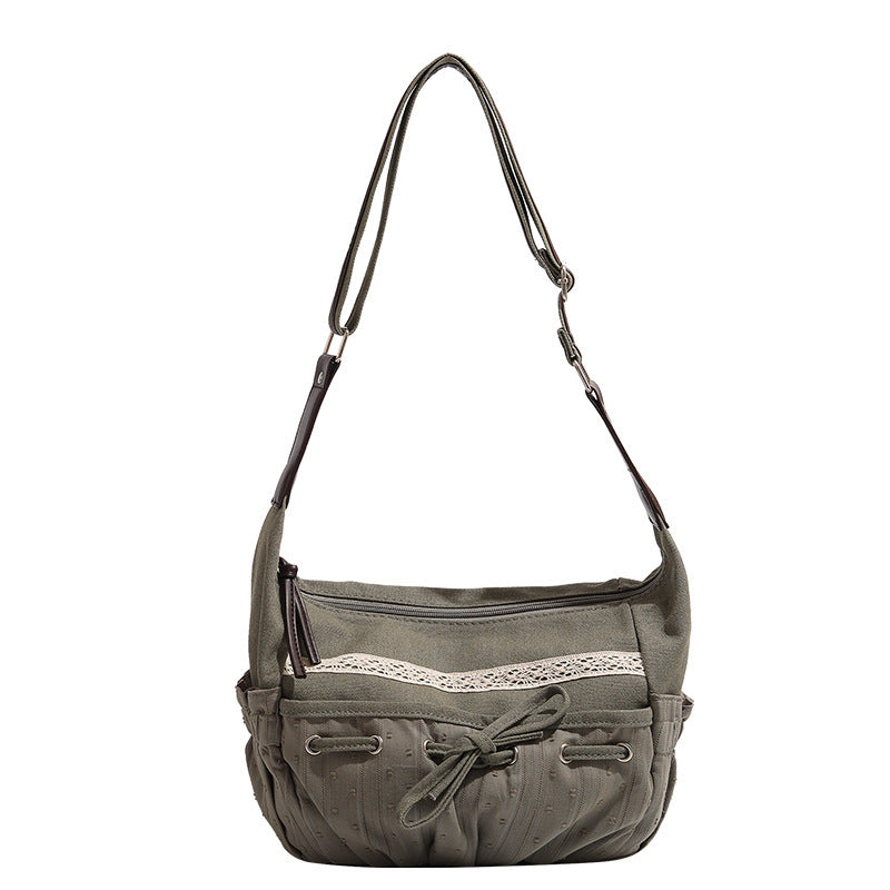 Lace Patchwork Bow Large Capacity Shoulder Bag - fairypeony