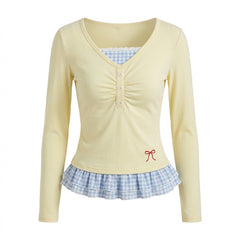 Lace Trim Aesthetic Fake Two Piece Long Sleeve Tee