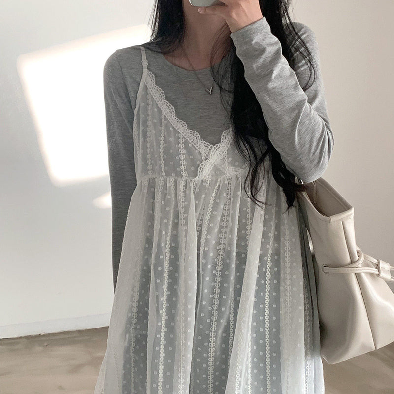 Lace Trim V-Neck Cami Dress