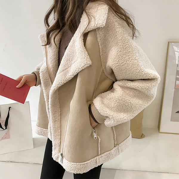 Lambswool Suede Patch Loose Jacket - fairypeony