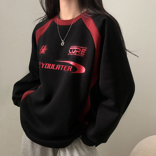 Letter Print Contrast Color Splice Sweatshirt - fairypeony