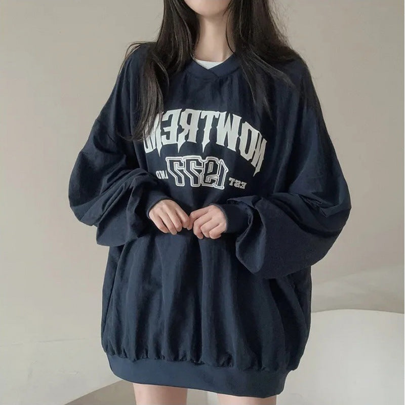 Letter Print Oversized Round Neck Sweatshirt