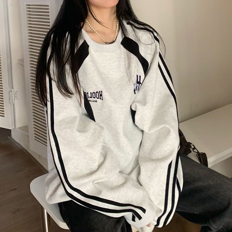 Letter Print Piping Detail Raglan Sweatshirt - fairypeony