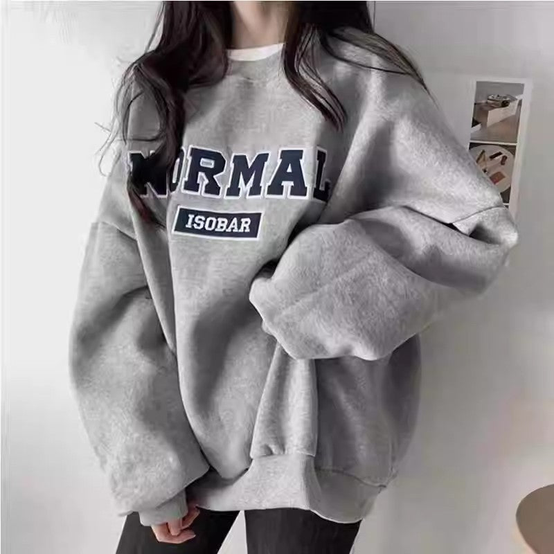 Letter Embroidered Round Neck Oversized Sweatshirt