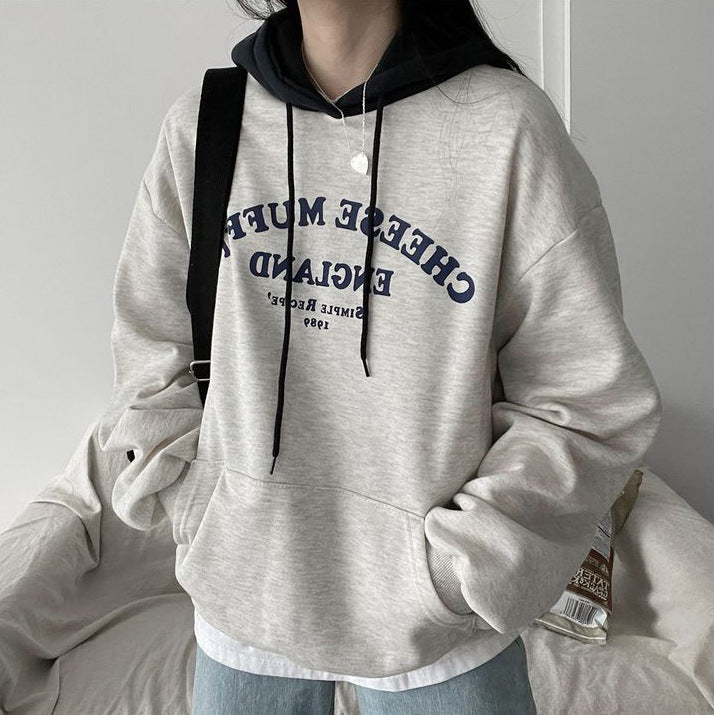 Letter Print Oversized Solid Color Hoodie
