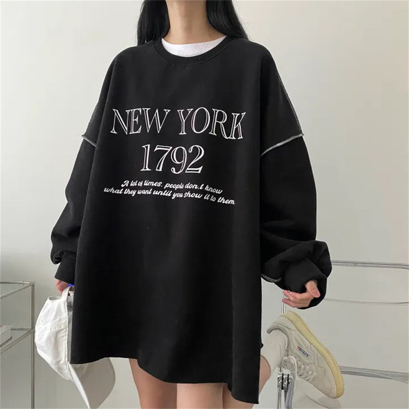 Letter Print Sewing Details Oversized Sweatshirt