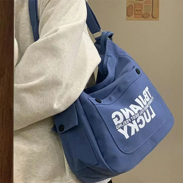 Letters Large Canvas Crossbody Bag - fairypeony