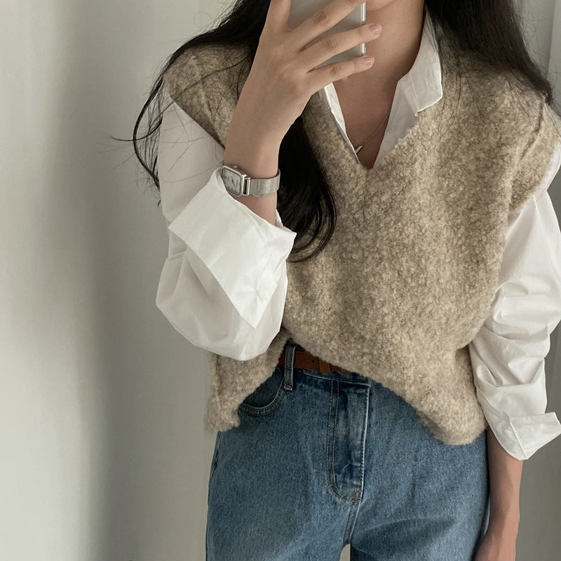 Light Academia V-Neck Oversized Knitted Vest