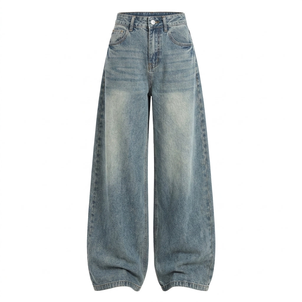Loose Wide-Leg Jeans – High-Waist Vintage Denim in S–4XL