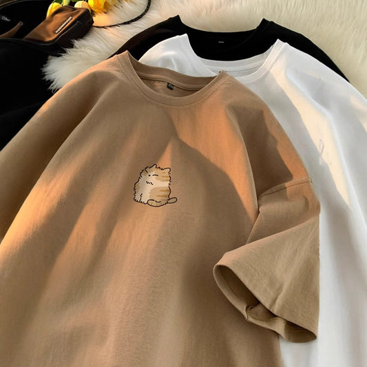 Lovely Cat Print Oversized T-shirt