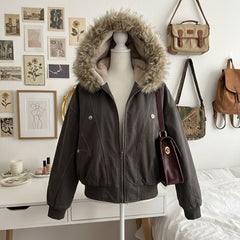 Retro Metal Buckle Hooded Cotton Jacket