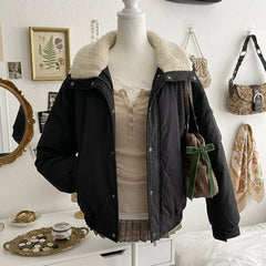 Lamb Wool Lapel Puffer Jacket