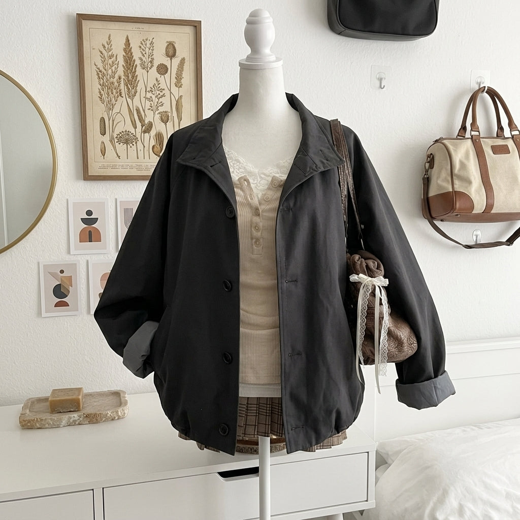 Casual Short Jacket – Lapel Single-Breasted Loose Fit Everyday Coat