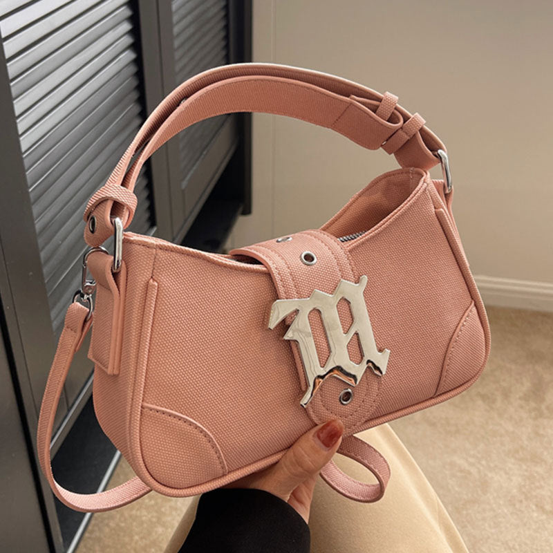 Metal Letter Buckled Crossbody Bag - fairypeony