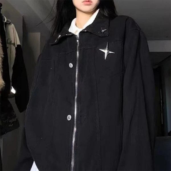 Metal Star Vintage Zip Up Jacket - fairypeony