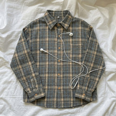 Retro Loose Plaid Shirt – Lapel Button-Front Overshirt in 5 Colourways M–XXL