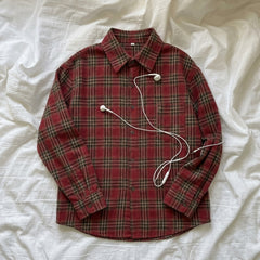 Retro Loose Plaid Shirt – Lapel Button-Front Overshirt in 5 Colourways M–XXL