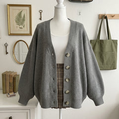 Knitted V-Neck Cardigan Jacket – Loose Fit Open-Front Sweater in 3 Colours