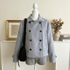 Korean Retro Double-Breasted Wool Short Coat – Preppy Horn Sleeve Padded Coat