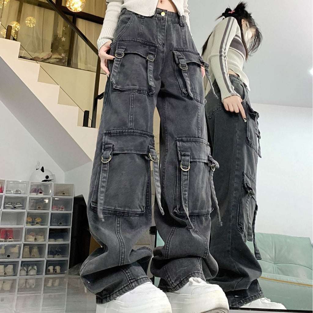 Multi Pocket High Rise Cargo Jeans