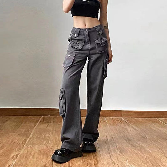 Multi Pockets Straight Leg Cargo Pants - fairypeony