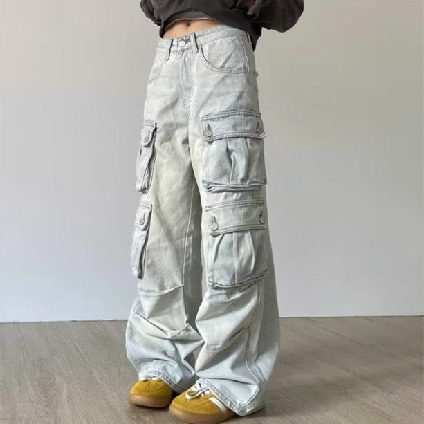 Multi Pockets Vintage Baggy Cargo Jeans - fairypeony