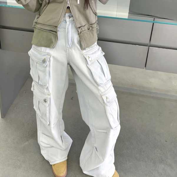 Multi Pockets Vintage Baggy Cargo Jeans - fairypeony