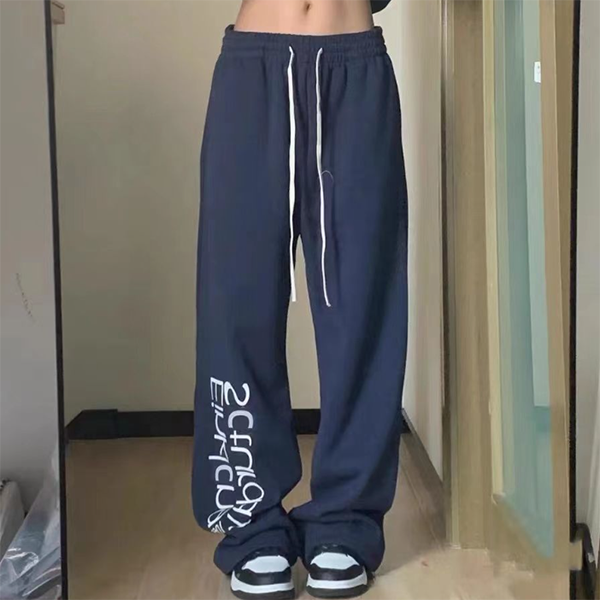 Navy Blue Printed Baggy Sweatpants - fairypeony