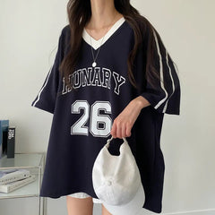 Number Print V-Neck Oversized T-shirt