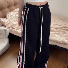Coquette Bow Knot Lace Patchwork Sweatpants