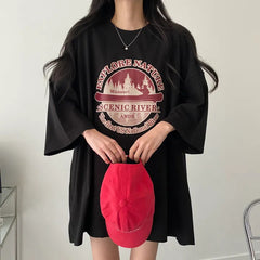 Vintage Logo Print Round Neck Oversized T-shirt
