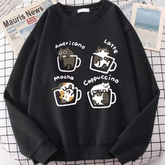 Coffee Cute Kitten Print Oversized Sweatshirt