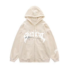 Letter Star Print Contrast Color Oversized Hoodie - fairypeony