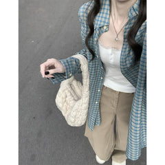 Vintage Checkered Oversized Long Sleeve Blouse