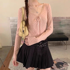 V-Neck Lace Patchwork Floral Long Sleeve Tee