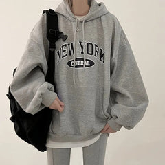 Vintage Letter Printed Oversized Hoodie - fairypeony