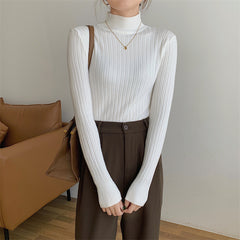 Half-high Collar Long Sleeves Knitted Tee