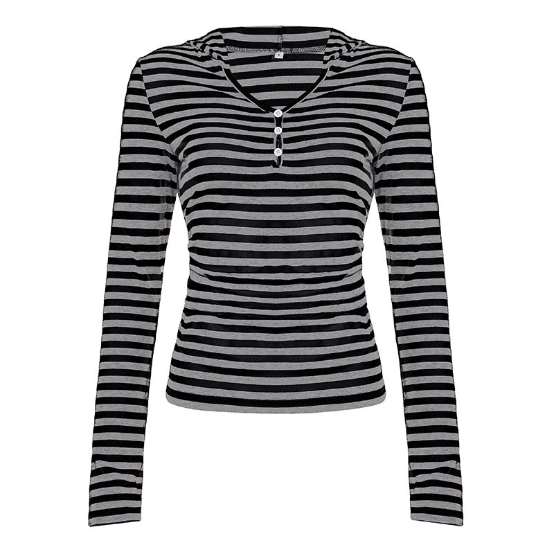 Vintage Striped Hooded Long Sleeve Tee
