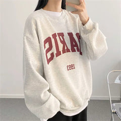 Round Neck Letter Print Oversized Pullover Sweatshirt