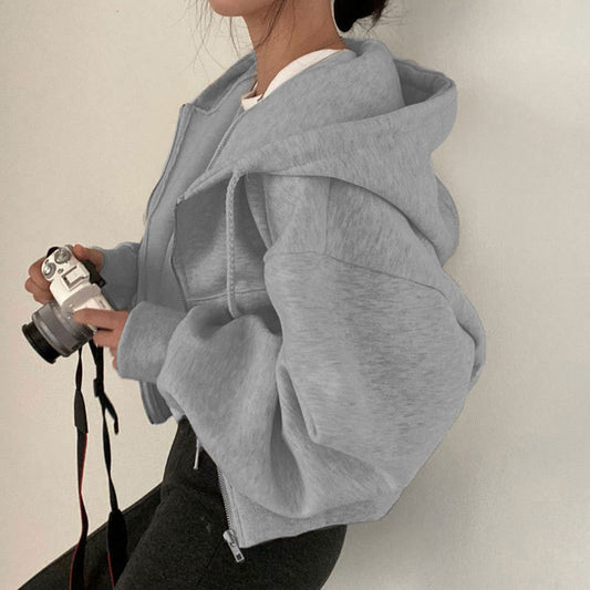 Solid Color Oversized Zip Up Hoodie