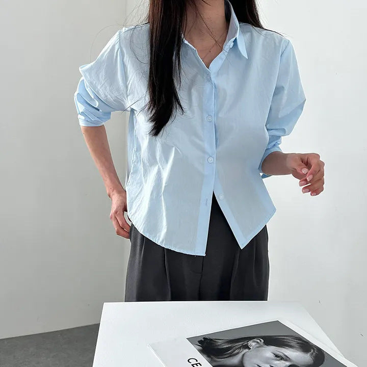 Solid Color Loose Long Sleeve Blouse