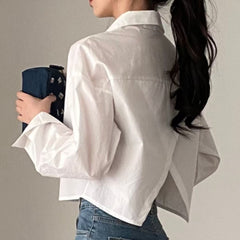 Solid Color Long Sleeve Crop Blouse