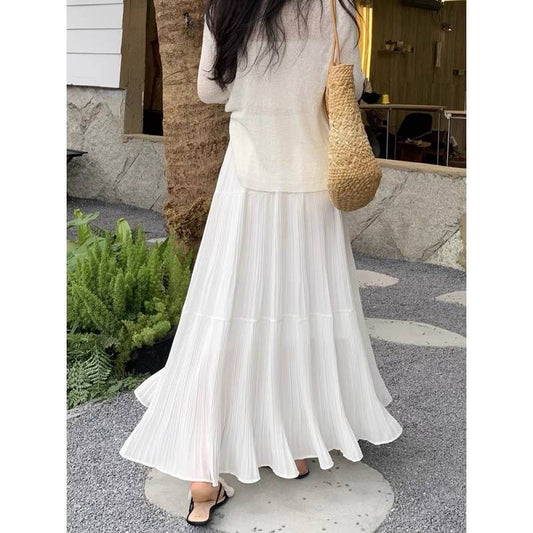 Fairy Solid Color Elastic Waist Maxi Skirt