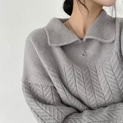 Polo Collar Cable Knit Oversized Sweater