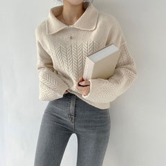 Polo Collar Cable Knit Oversized Sweater