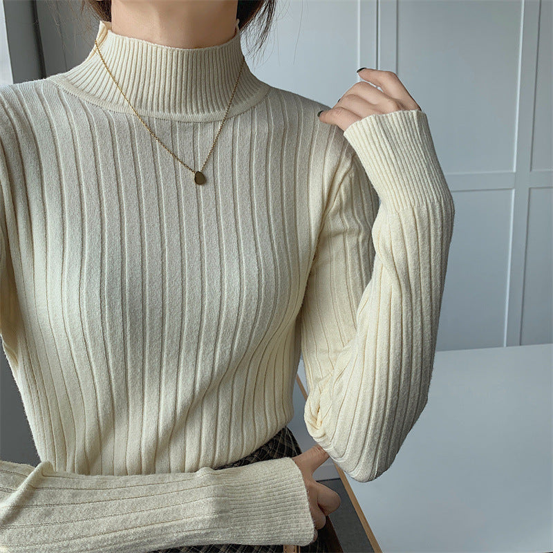 Half-high Collar Long Sleeves Knitted Tee